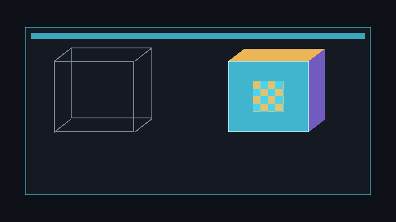 Wireframe cube on the left, textured cube with crate texture on the right