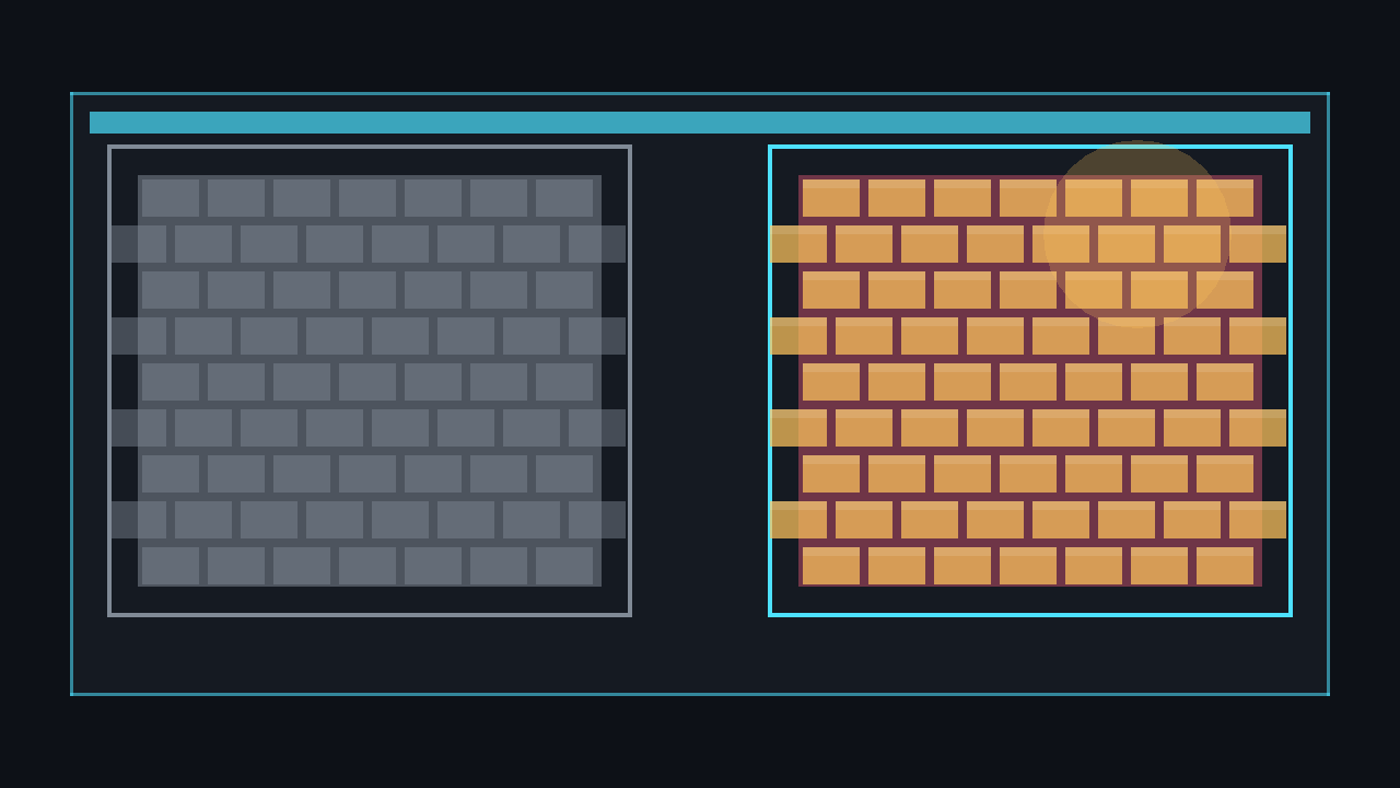 Comparison of a flat surface: left without normal map, right with brick normal map showing detailed lighting
